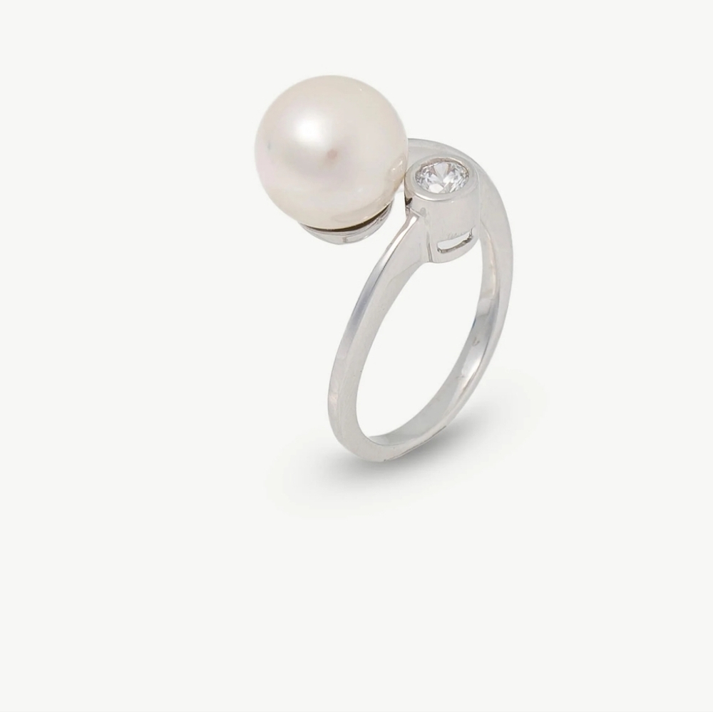 **NEW**Majorica Selene Silver Zirconia and Pearl Open Ring